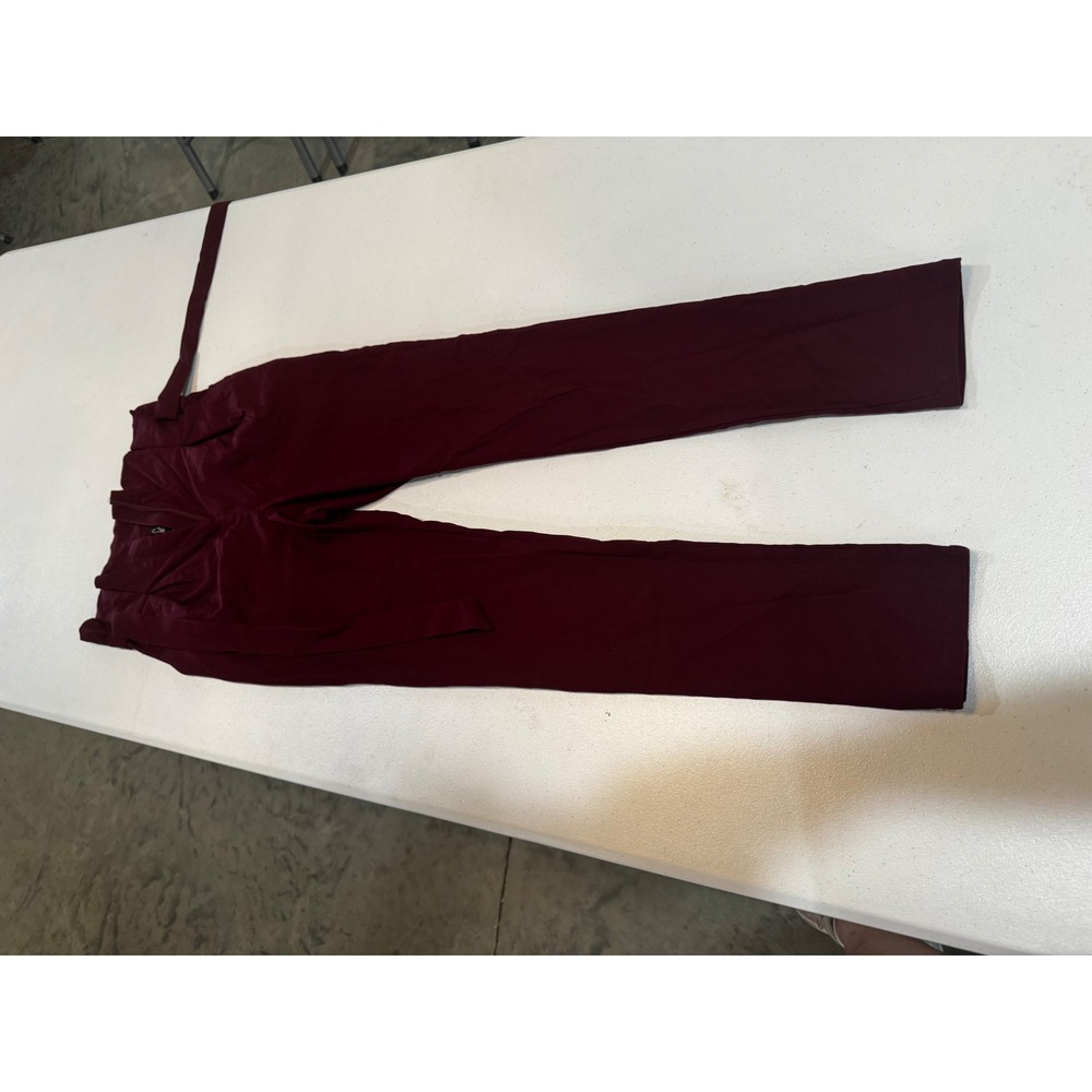 Windsor Burgundy Paperbag Waist Straight Leg Trousers Womens Small Maroon Belted